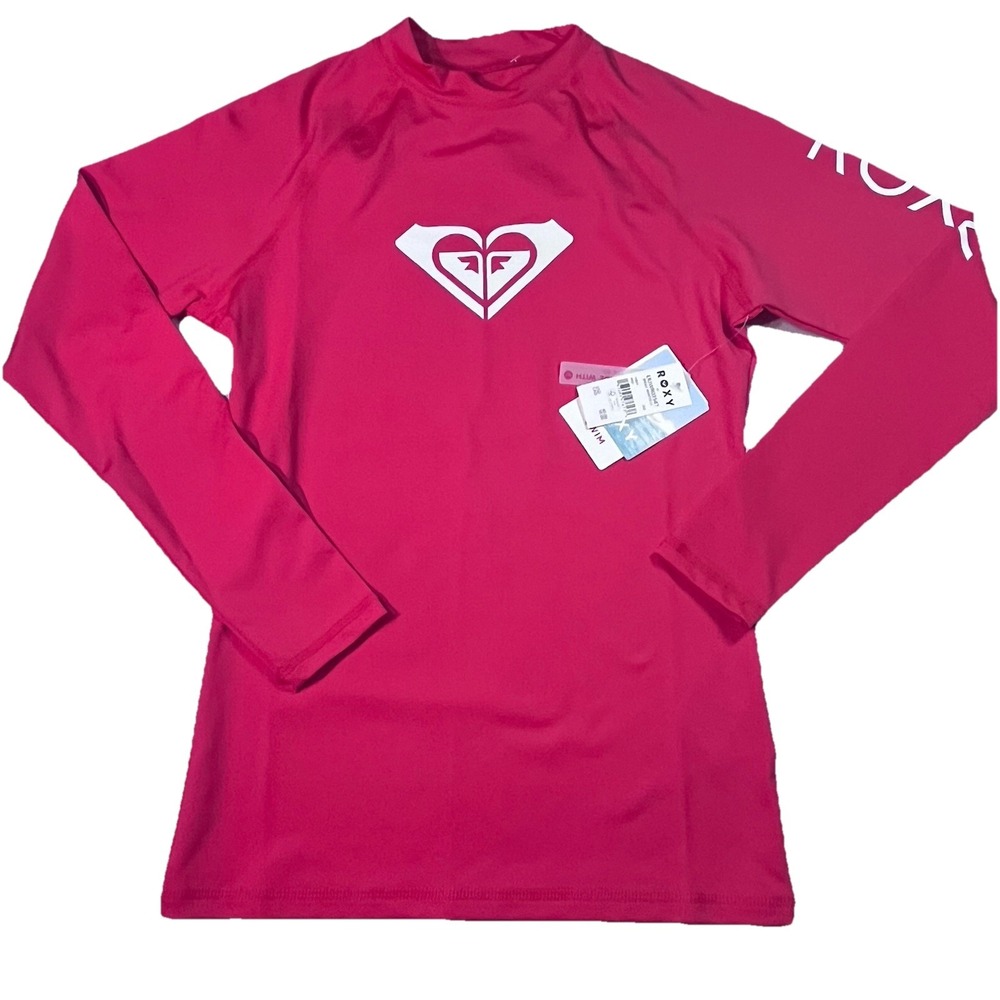 NWT Roxy Red Whole Hearted Rash Guard Long-Sleeve Surf‎ Swim Beach Top Size XS